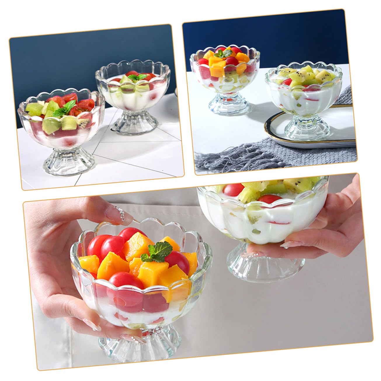 Cabilock Coppe Gelato Vetro 150ml, 6 Pezzi, Tazza Dessert a Tulipano | Atmosfera Estiva, Bicchieri da Dessert Trasparenti, Facili da Pulire e Salvaspazio per Piccole Cucine