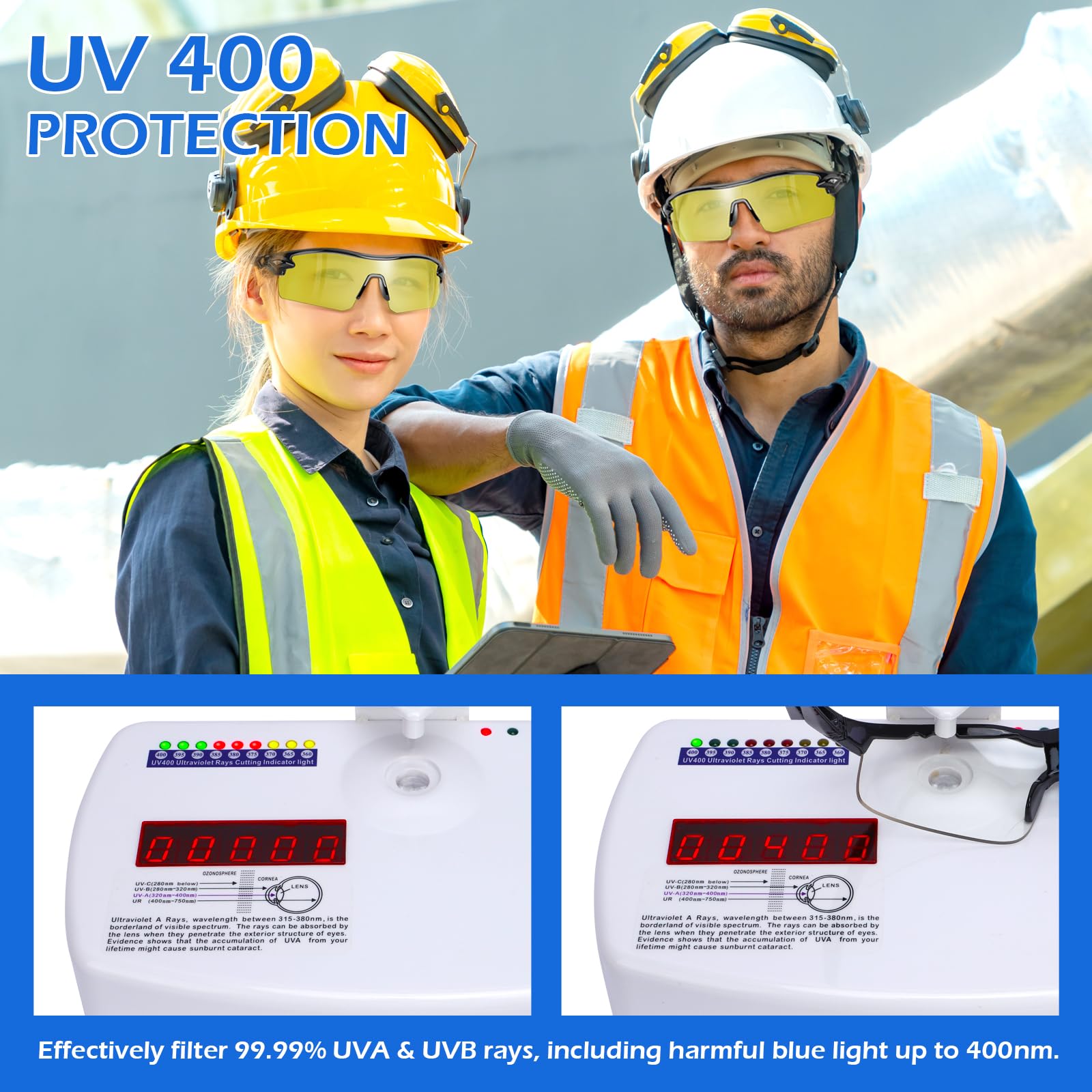 OXG ANSI Z87.1 - Occhiali di sicurezza resistenti ai graffi, lenti avvolgenti unisex (lenti gialle)