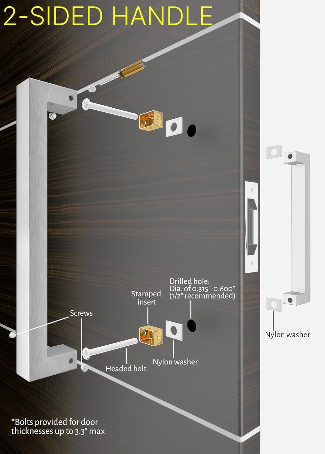 32 Inch Long Stainless Steel Door Handles Back-to-Back Brushed Nickel Finish, Modern Door Pulls for Commercial Glass Wooden Barn Fiberglass Home Office Interior Exterior Doors, Square Rectangle Bar