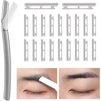 Eyebrow Razor with 21 Razor Blades Facial Hair Remover for Women Eyebrow Razor Reusable Face Razor Trimmer for Women Silver