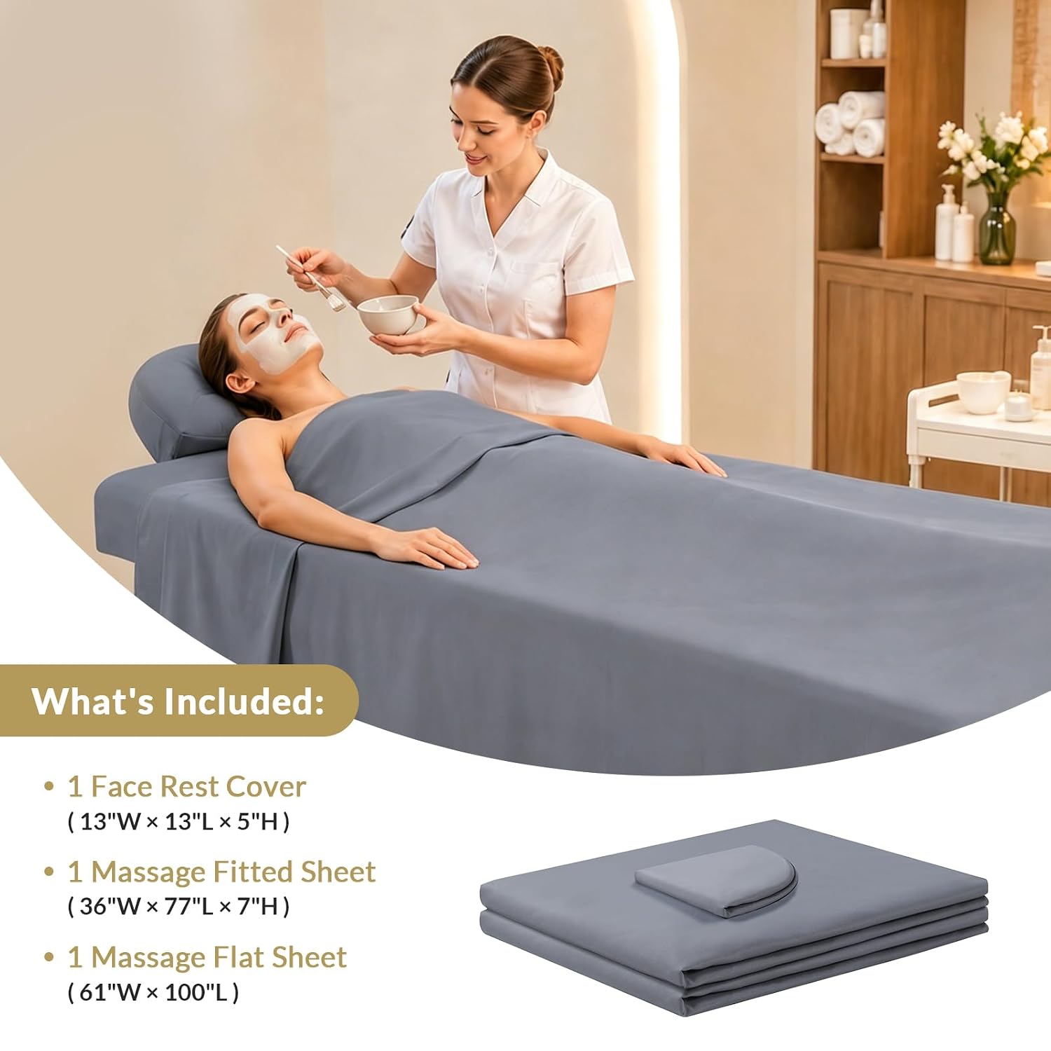 Microfiber Massage Table Sheet Sets 3 Piece Soft Bed Cover Grey 1 Set