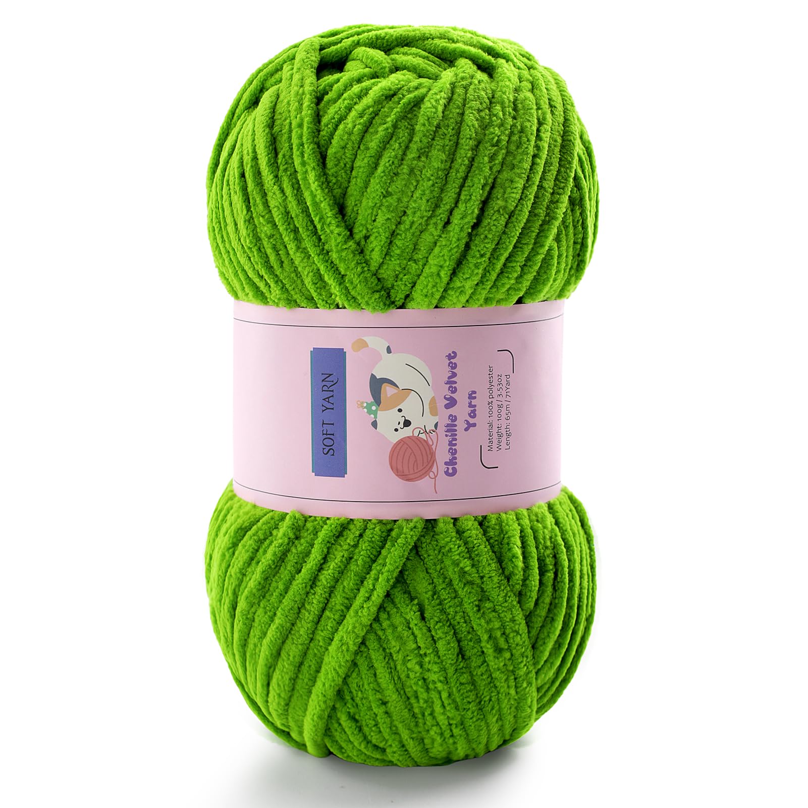 Chunky Chenille Yarn for Crocheting, #6 Green Baby Blanket Yarn for Crochet