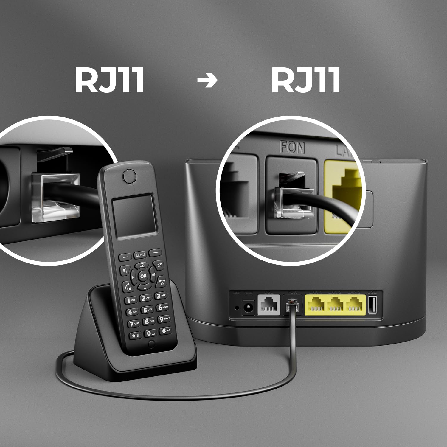 deleyCON 0,5m Câble Téléphone RJ11 Modulaire 6P4C Western 2x Fiche RJ11 Plat Noir