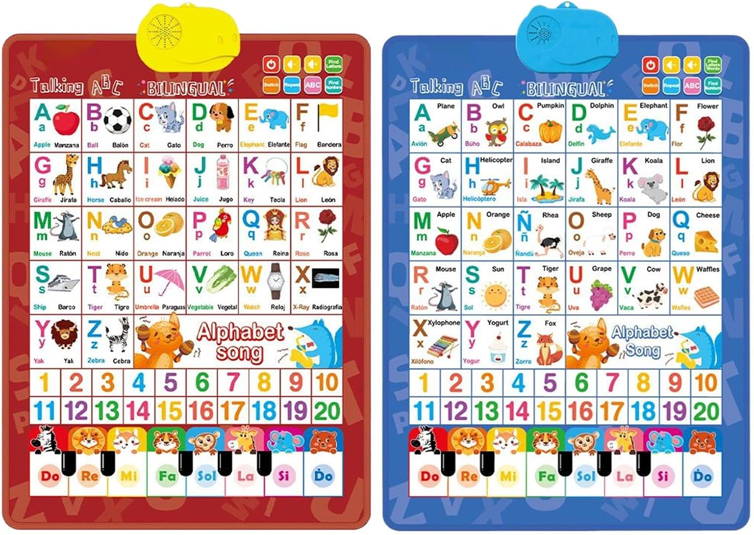 Alphabet Wall Chart - Interactive Bilingual Spanish and English Music Electronic Poster, Educational Learning Toy with Sound Buttons | Language Development for Ages 3-8, Classroom, Preschool