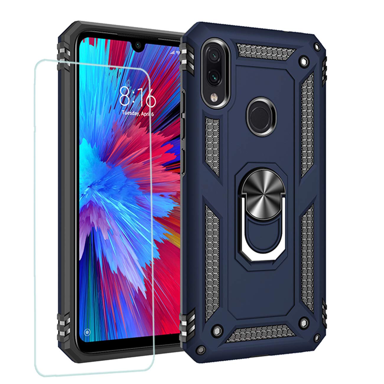 Joytag compatibles para Funda Xiaomi Redmi 9，Carcasa +Cristal Templado Silicona TPU 360 Grados Anillo Giratorio magnético Soporte Caja del teléfono del Coche-Negro — view 19