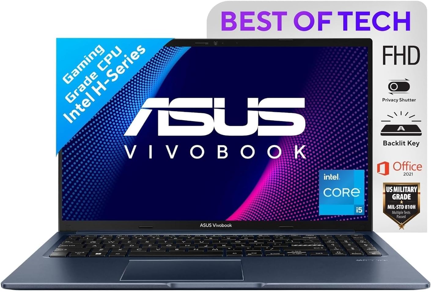 ASUS Vivobook 15, Intel Core i5-12500H 12th Gen,Thin and Light Laptop,15.6" (39.62 cm) FHD, (8GB RAM/512GB/Windows11/Office 2021/Blue/1.7 kg), X1502ZA-EJ523WS