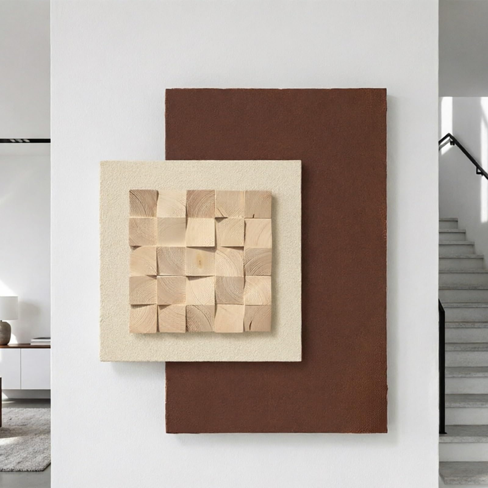 SYXHJTFZ Modern 3D Sandstone Minimalist Wooden Textured Wall Art Decor, Geometric Paintings Artwork Borderless for Living Room Hallway Dining Room Bedroom Office Aesthetic(F,95 * 120cm/37.4 * 47.2in)