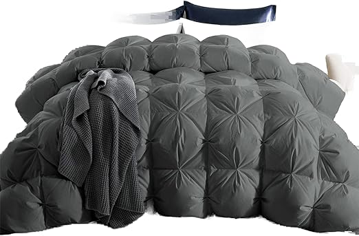 puredown® Grey Goose Down Comforter King Size 800 Fill Power, 100% Cotton All Season Duvet Insert 700 Thread Count, Cloud Fluffy Pinch Pleat Extra Warmth