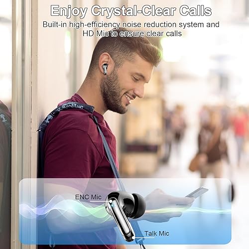 Miniatura 5 de Auriculares inalámbricos Bluetooth 5.3, auriculares estéreo de 48 horas con 4 micrófonos ENC llamadas claras, auriculares con cancelación de ruido