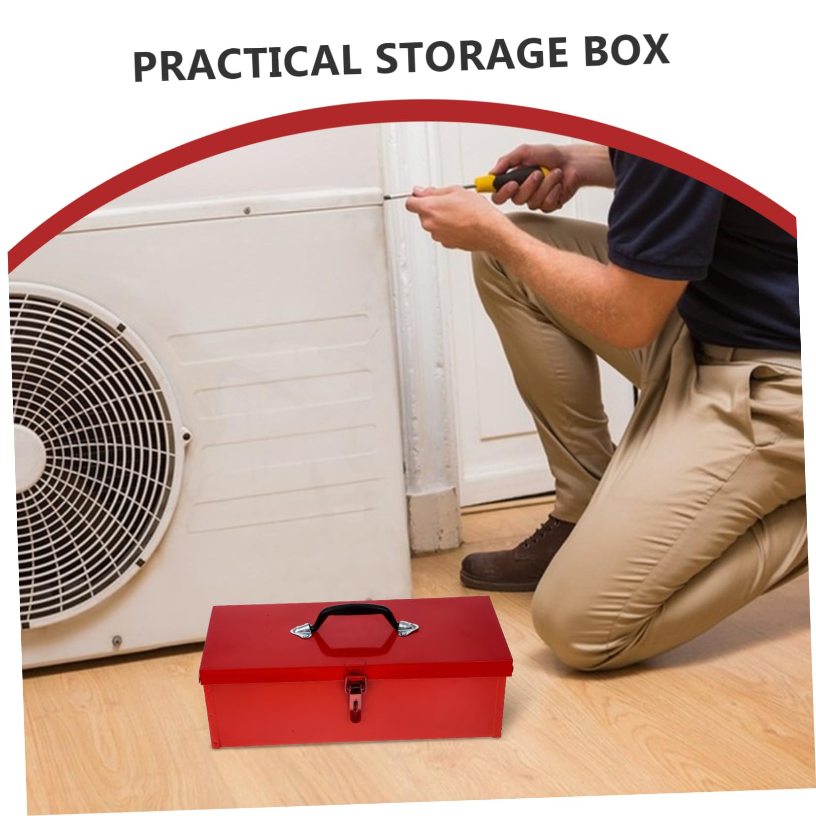 Mipcase Baule Porta Attrezzi in Lamiera di Ferro Rossa, Capienza Ampia e Chiusura a Scatto, Leggero e Robusto per Officina e Garage Stile Casuale