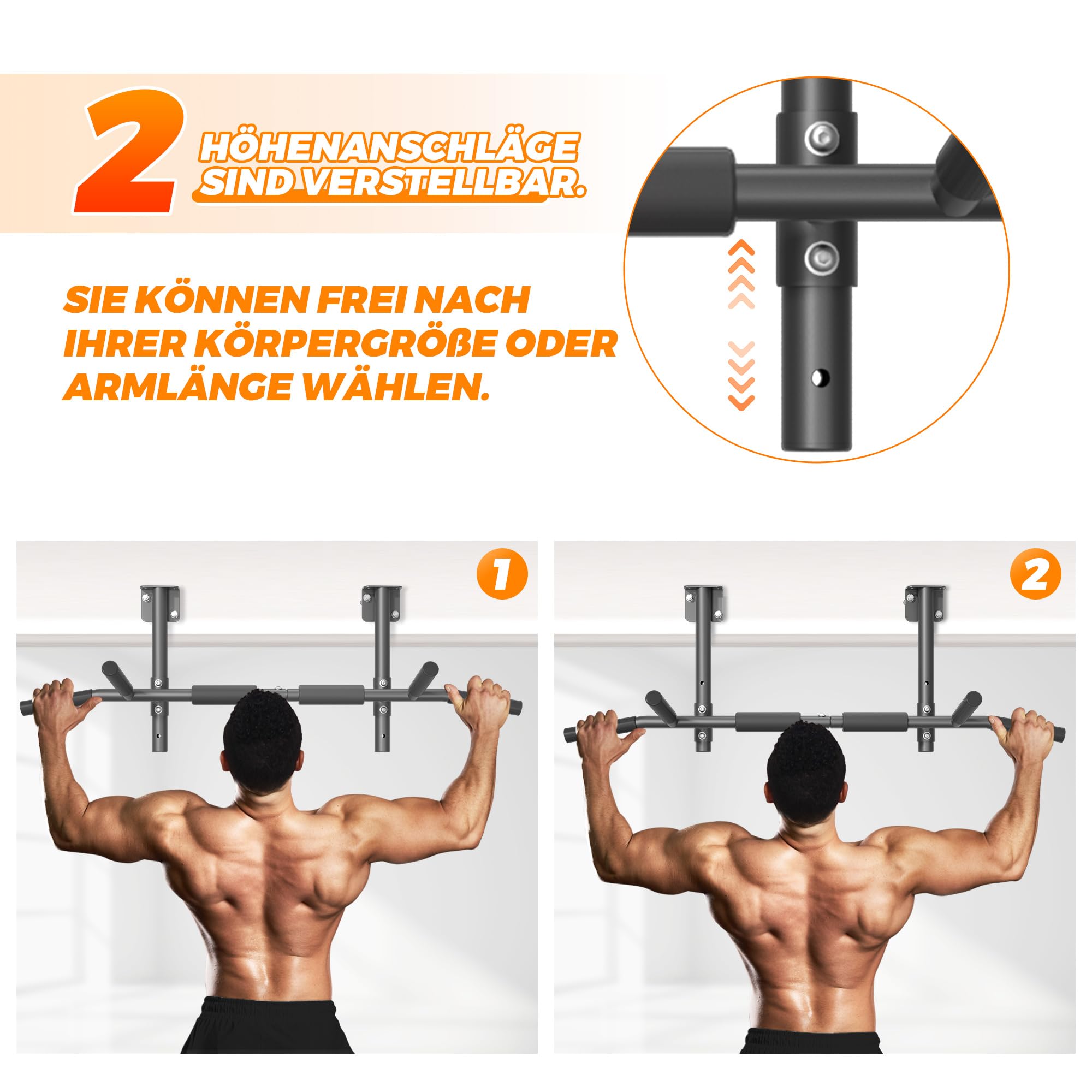 ONETWOFIT Optrekstang, wandmontage, balkmontage, plafondmontage