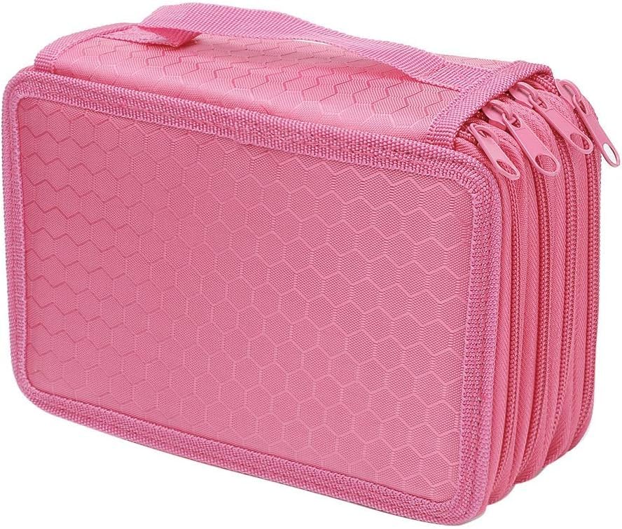 Estojo de lápis Oxford de grande capacidade, quatro camadas, 72 compartimentos, bolsa organizadora de lápis de cor, porta-lápis portátil com alça (rosa)