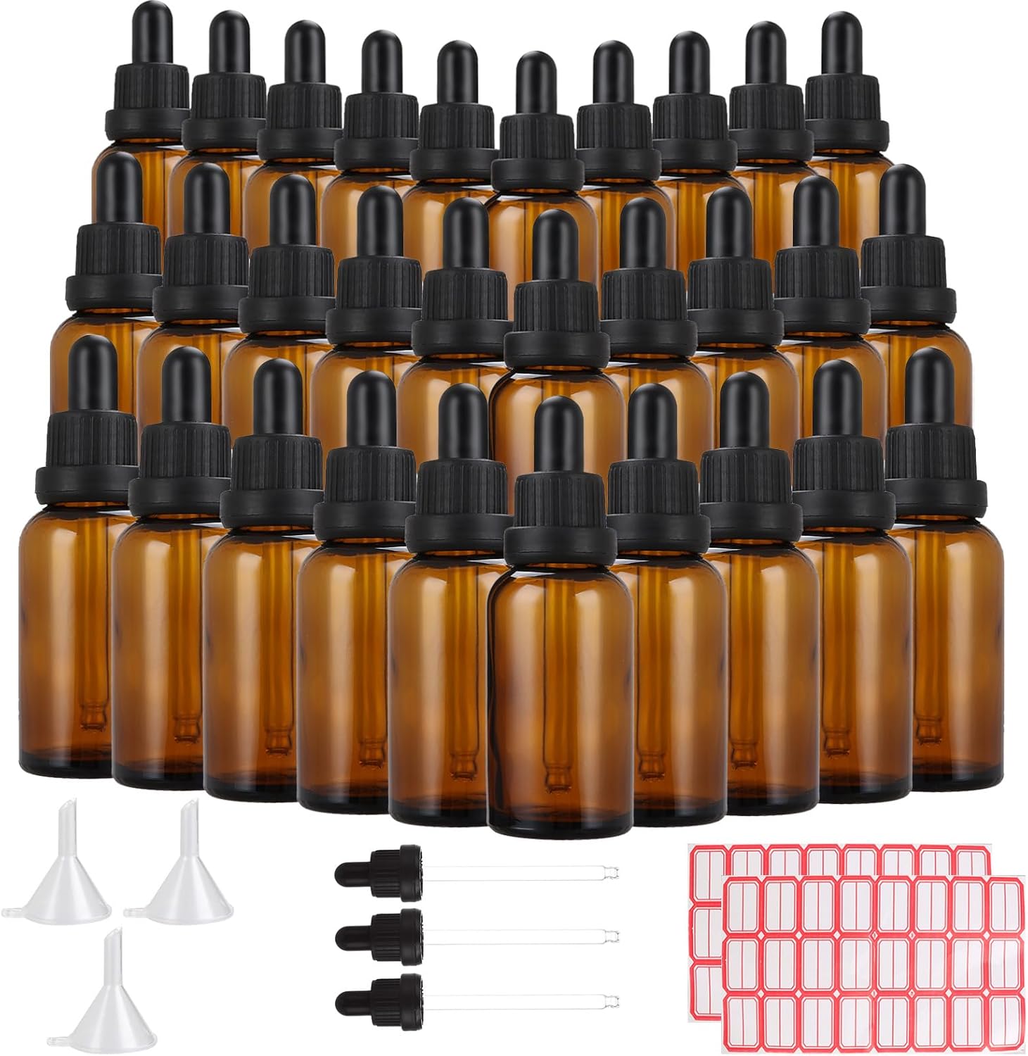 30PCS Amber Glass Dropper Bottle 4 Oz Amber Glass Tincture Bottles With Dropper Glass Eye Dropper Bottle Amber Dropper Bottle 4 Oz with Funnel, Labels & Plastic Dropper for Essential Oils