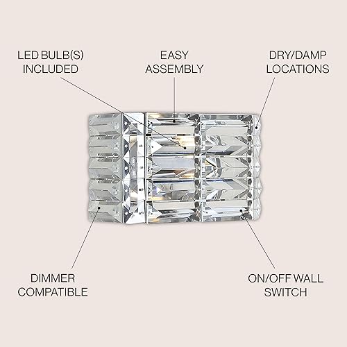 Miniatura 2 de JONATHAN Y JYL7538A Evelyn Crystal Rectángulo de 10 pulgadas 1 luz de hierrocristal Glam moderna LED de vanidad clásica 2700K LED 2W bombilla