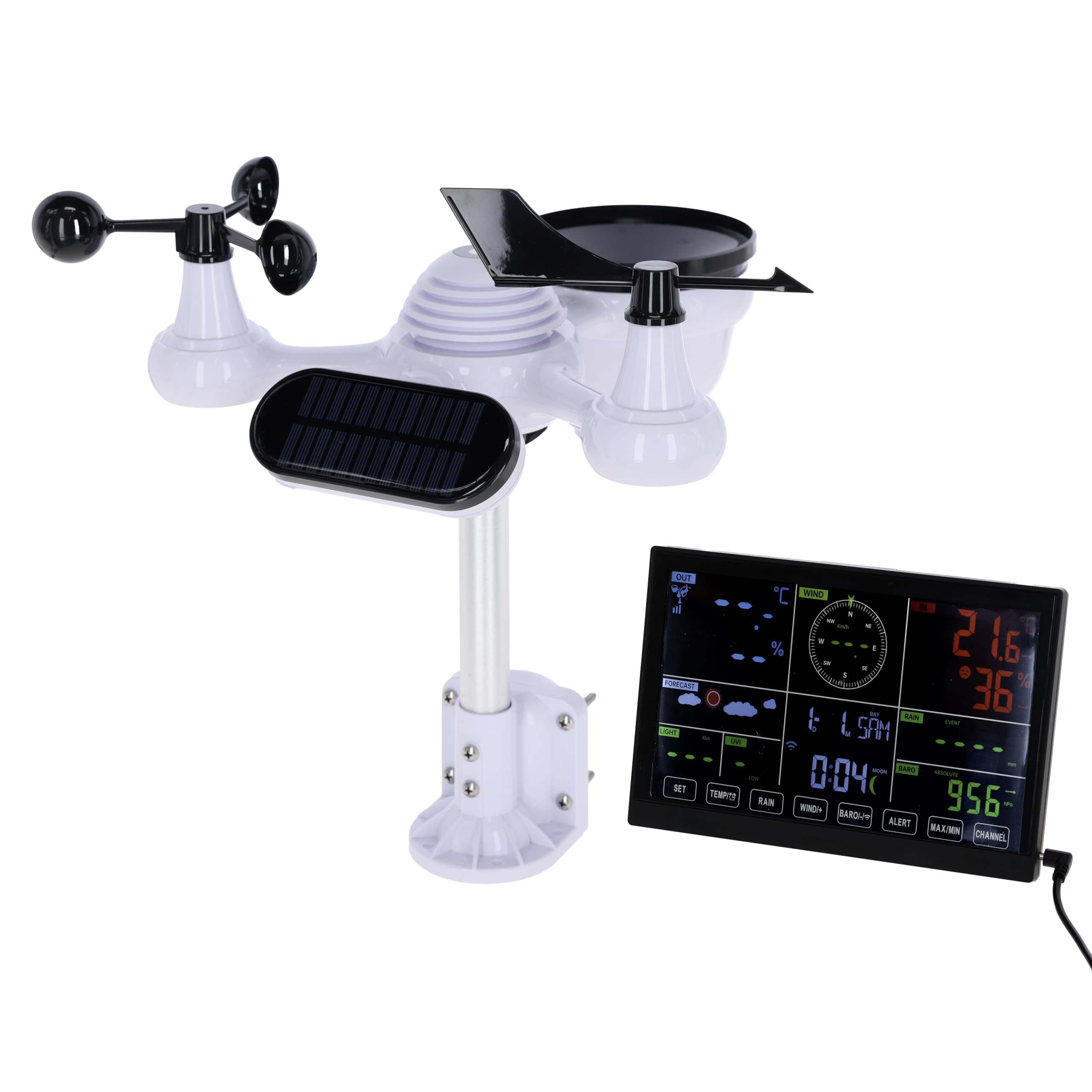 Kerbl Digitale Wetterstation 7 in 1 - WiFi, weiß/schwarz, Funk-Wetterstation, Regenmesser, Kunststoffgehäuse, Landwirte, Hobbygärtner