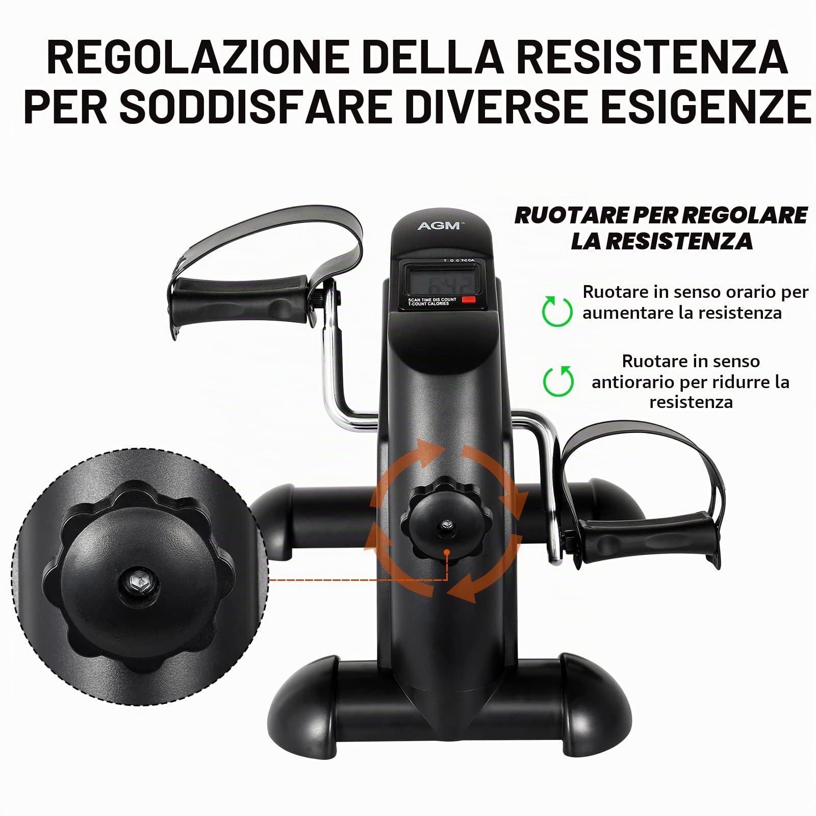 AGM Mini Cyclette Da Appartamento Pedaliera Pieghevole Pratica Leggera Facile Da Usare Conservare Pedalare Resistenza Regolabile Schermo LCD Dispositivo per Lavoro Gambe e Braccia