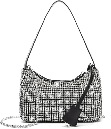 Bolsos de noche para mujer, bolso de noche con diamantes de imitación plateados, brillante para graduación, cóctel, fiesta, boda, compromiso.