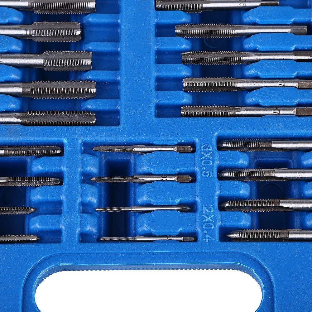 Set Filiera 110 Pezzi Set Maschi e Filiere 110 Pz in Acciaio al Tungsteno M2-M18 Maschi e Filiere M2-M18 Professionali con Custodia Portatile Ingegneria con Accessori Completi e Valigetta in Plastica