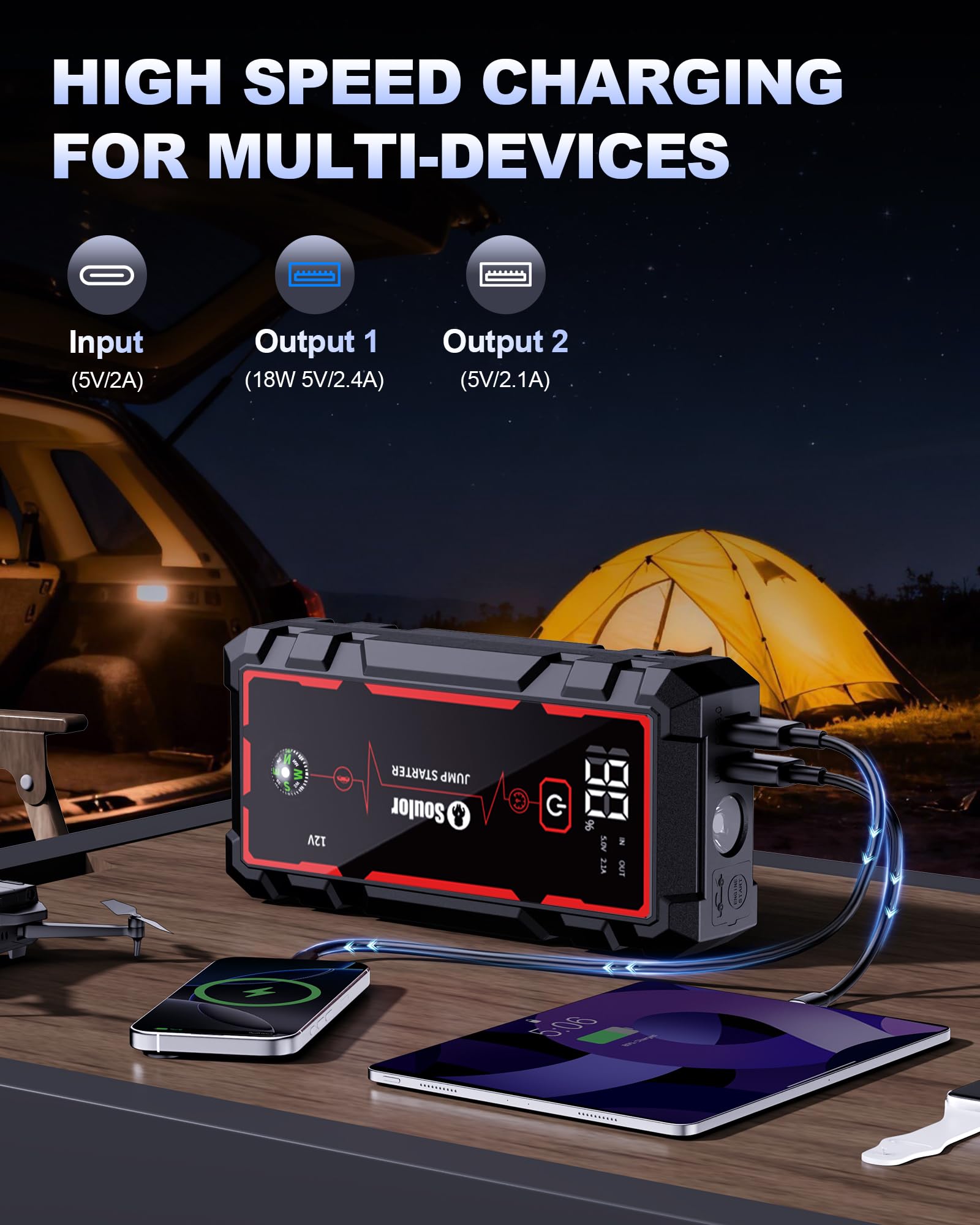 Batteria di avviamento per auto, portatile, 6000 A