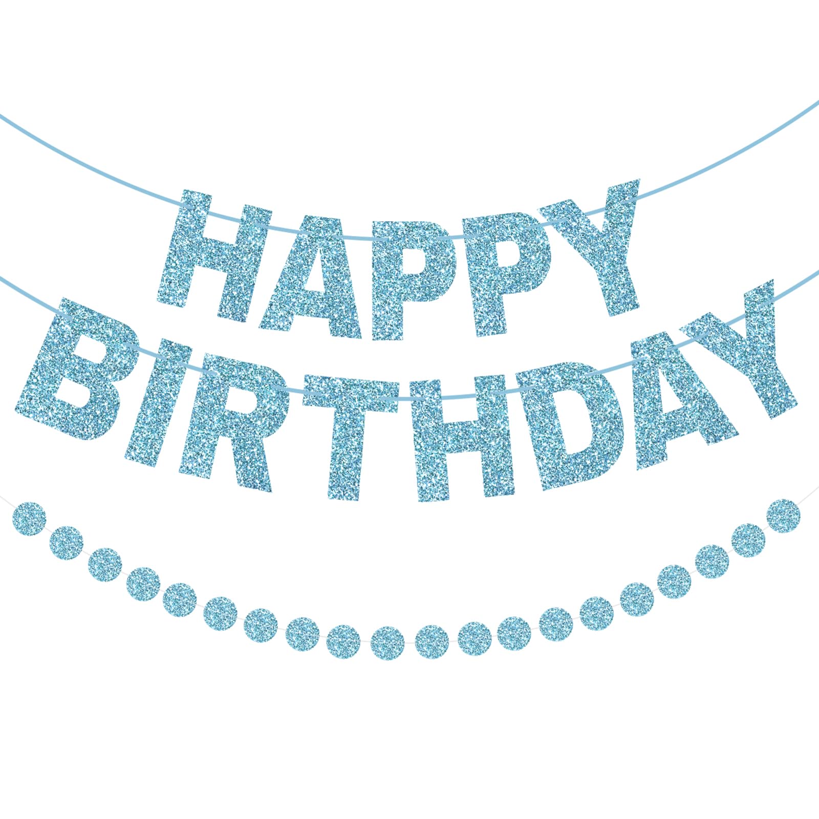 G2PLUS Glitter Happy Birthday Banner with Circle Dot Garland: Blue Birthday Decorations, Party Decorations for Men, Women, Boys and Girls