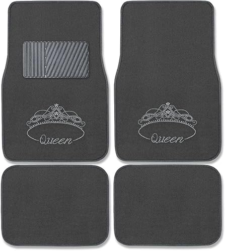CarsCover Royal Queen Crown - Tapetes para piso de automóvil, SUV, camión, 4 unidades, color carbón
