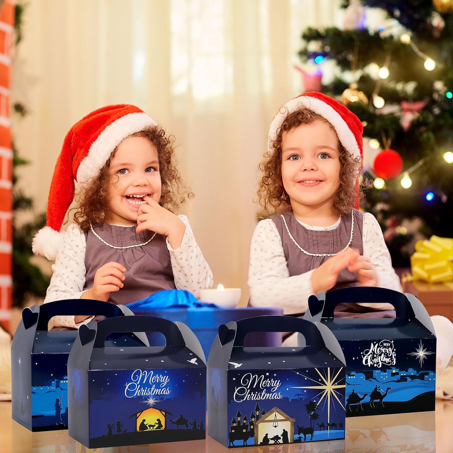 HOWAF 12pcs Nativity Christmas Candy Boxes With Handle - Holy Gift Boxes for Merry Christmas Treat and Party Decoration - Jesus Holiday Paper Boxes - Image 5