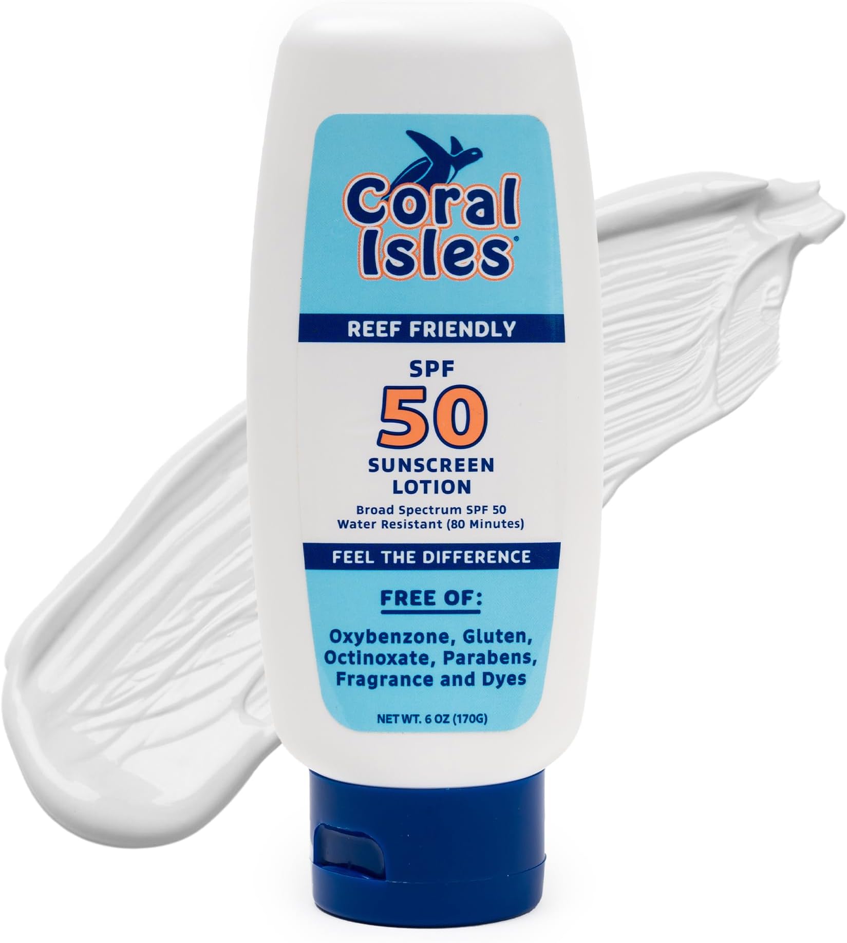Sunscreen SPF 50 | Hawaii Reef-Safe Act Compliant | Octinoxate & Oxybenzone Free | Broad Spectrum UVA/UVB Protection | Water Resistant 80 Min. | Fragrance Free | 6 Fl Oz Lotion