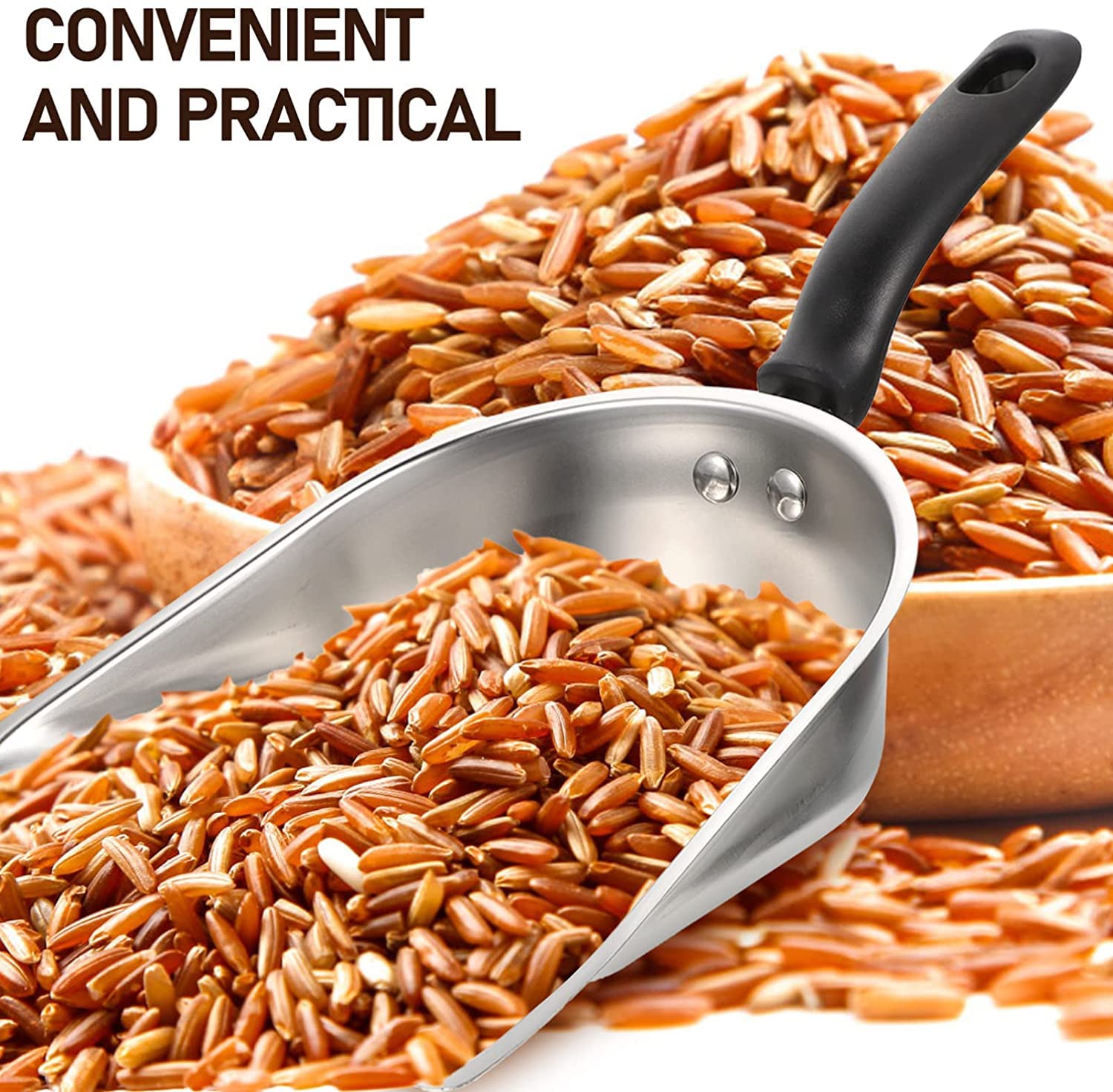 AKAZI Edelstahl-Schaufel Edelstahl-Mehl-Schaufel mit flachem Boden, Eiswürfel, Pulver, Scooper, Milch, Teegeschäft, Metall-Eisschaufel für Eismaschine, Küche, Bar, Schaufel, Kinder-Multitool