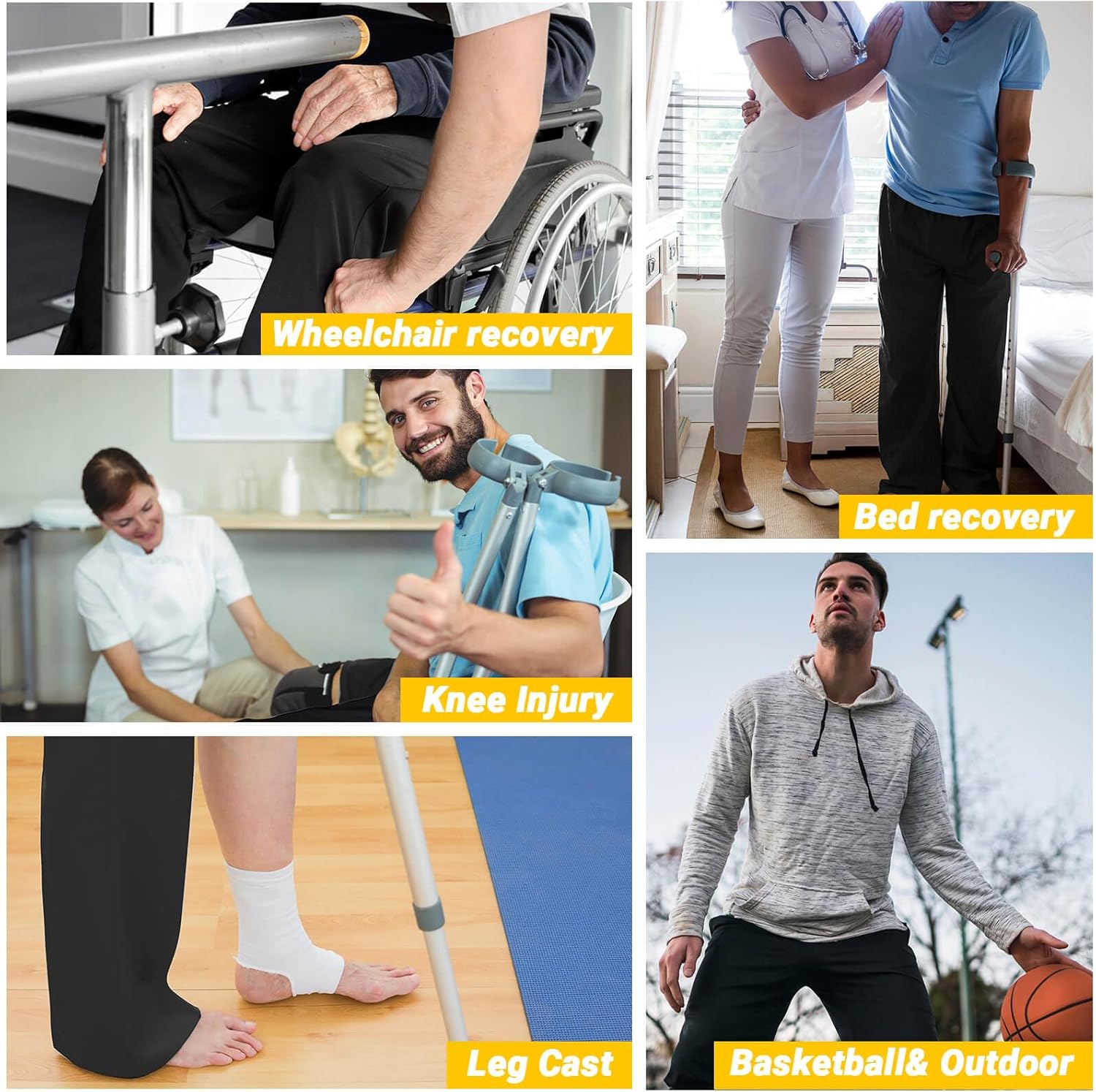 Men's Tear Away Basketball Pants, Post Surgery Sweatpants, High Split Snap Button Zip Off Wide Leg Trouser with Pockets