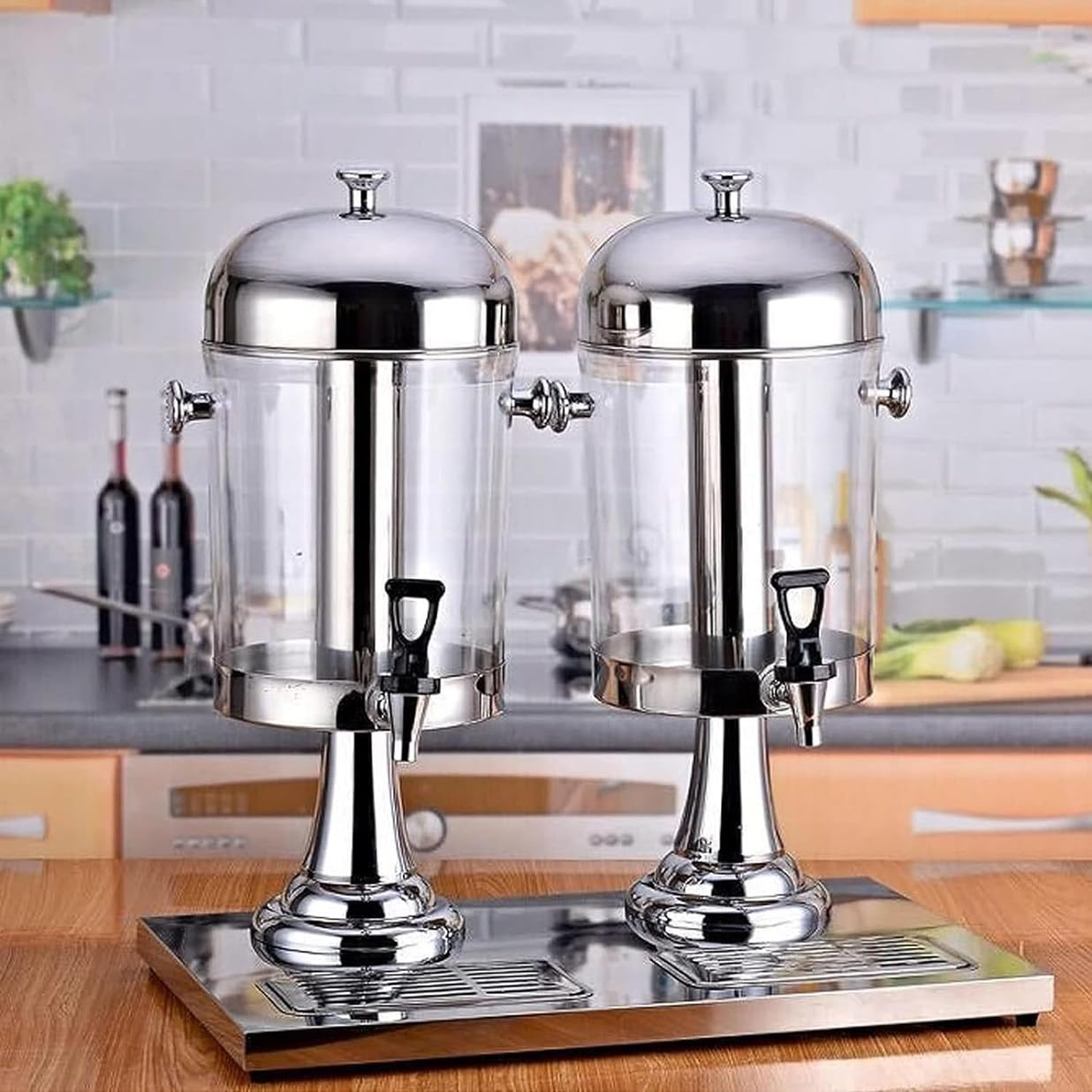 Dispenser per Bevande Succhi,Macchina Commerciale per Succhi Caldi E Freddi 16L/24L,Dispenser per Acqua per Bevande in Acciaio Inos per Succhi Di Tè,Limonata,Caffè Freddo,Cocktail,DoubleHead16L-Gold
