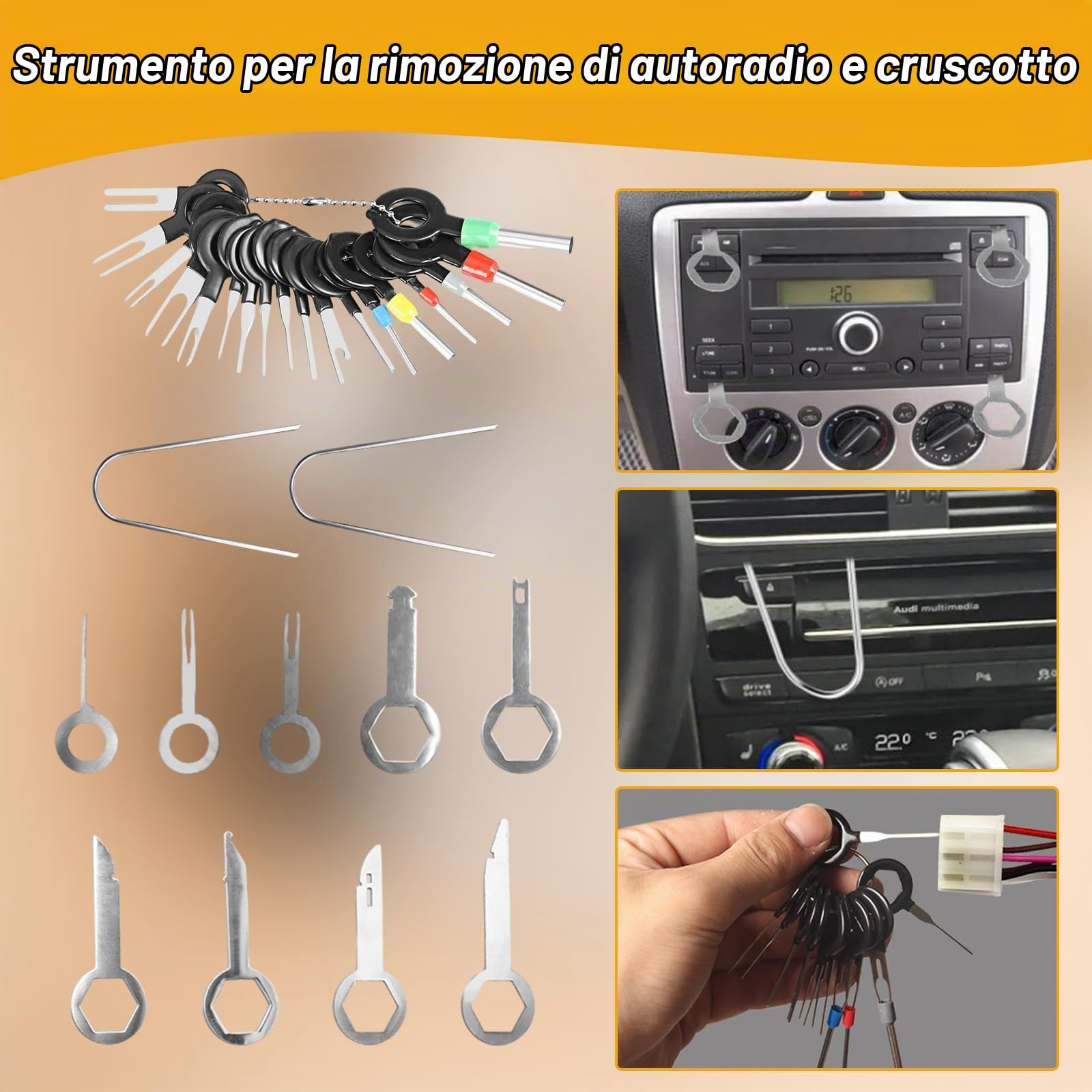 268 Pezzi Kit Smontaggio Pannelli Auto, Strumento di Rimozione Auto Kit Leve per Plastiche Cruscotto e Audio, Set di Attrezzi per la rimozione delle Finiture dell’Auto per Pannello Radio Cruscotto