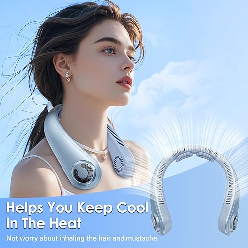 Miniatura 2 de Ventiladores de cuello que soplan aire frío  Ventilador de cuello portátil recargable personal con 5 velocidades, soporte para el cuello, ventilador