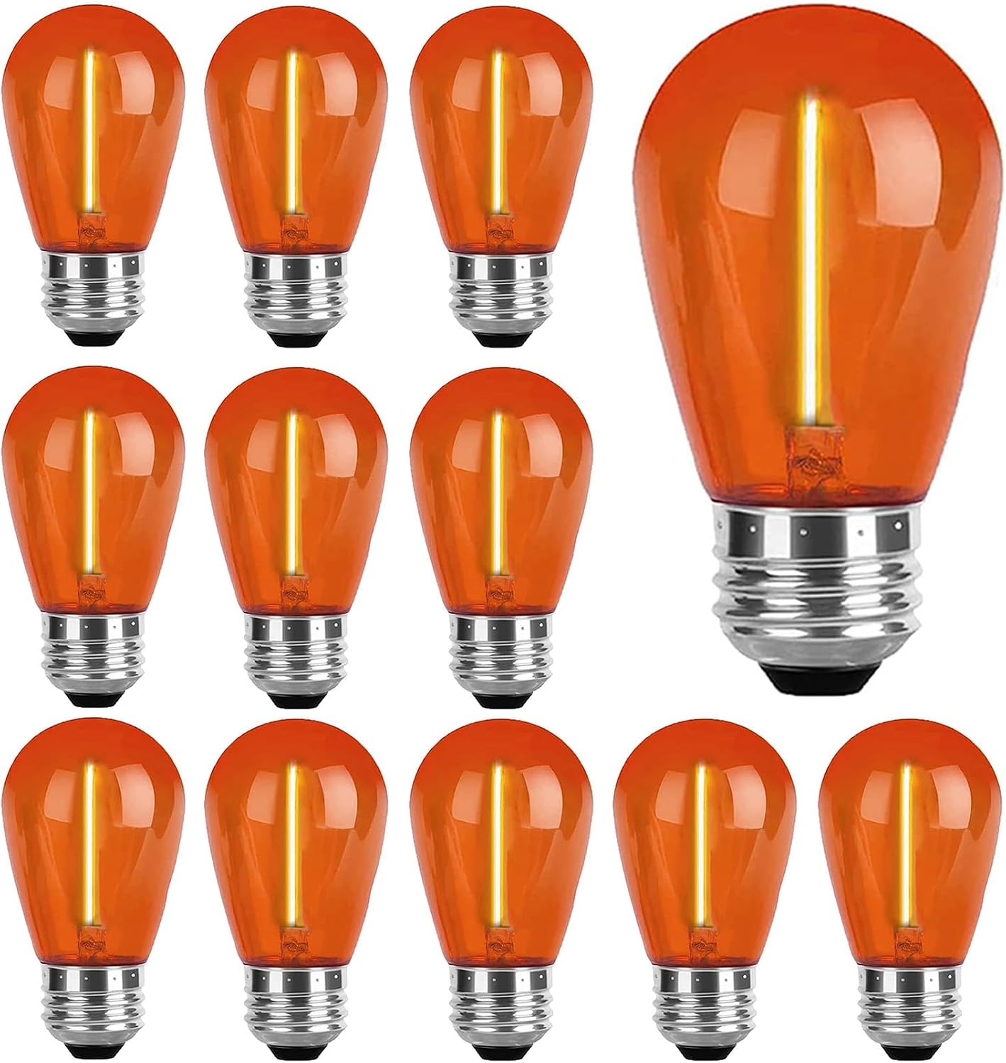 Sxminer S14 LED Bulbs Orange Halloween LED Replacement Bulb Plastic Shatterproof 1W Outdoor LED String Lights E26 Base Edison Bulb Decorative Bulb for Home Patio Christmas Wedding Party Decor,15 Pack