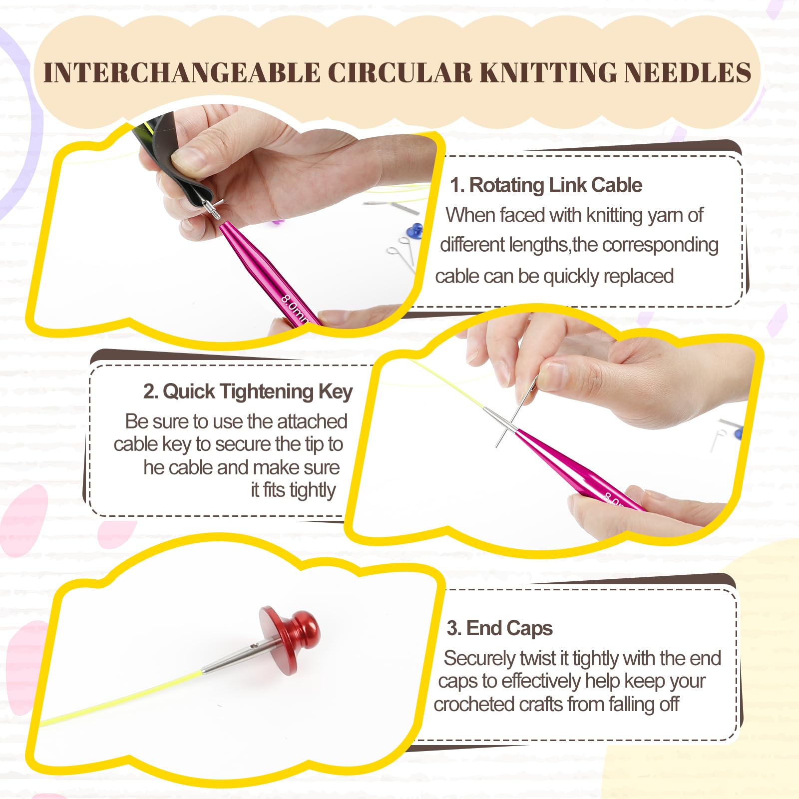Juego de Agujas Circulares Cortas Intercambiables, Bolsa, Accesorios,13 Pares de Agujas Diámetros 3–8 mm, 4 Cables Long 20-40 cm, Conjunto de Ganchos de Ganchillo de Aluminio (Verde)