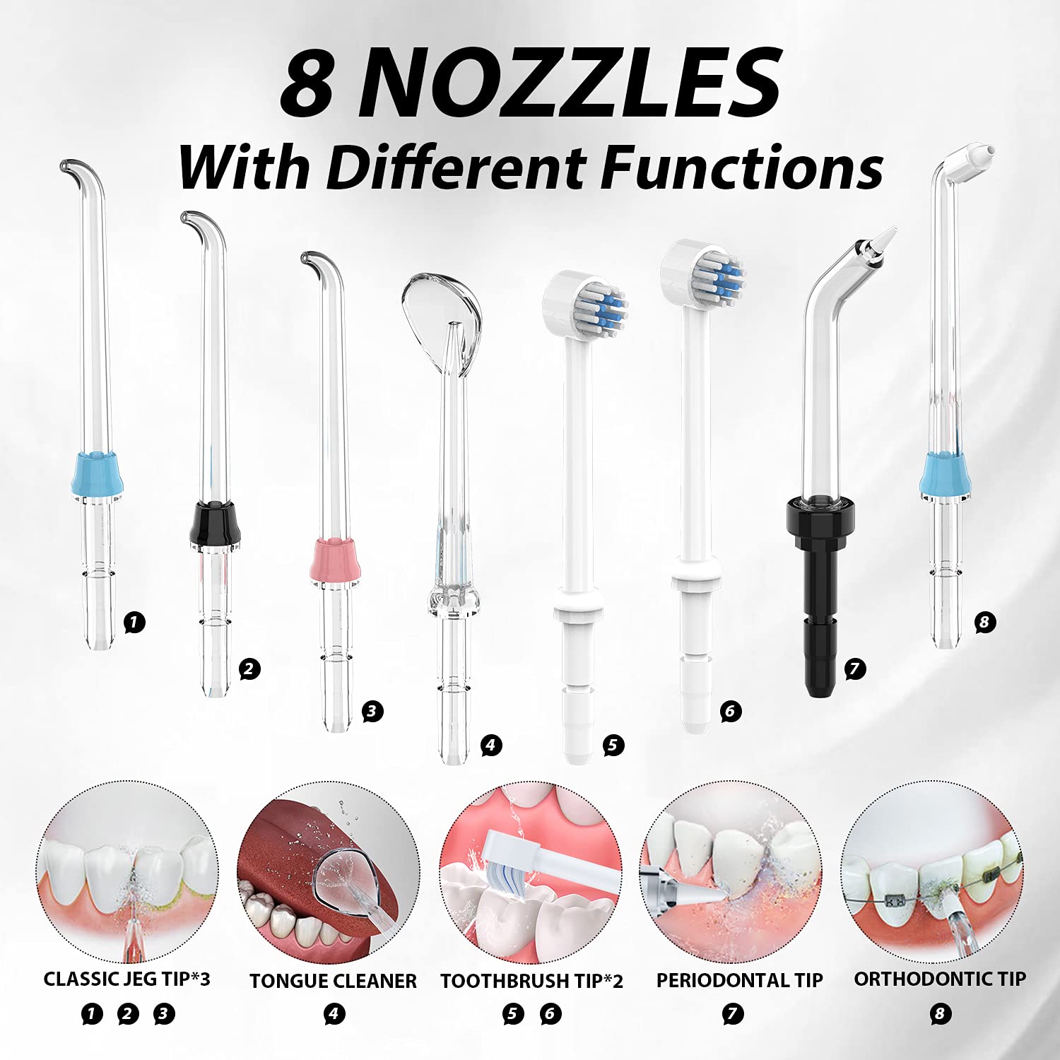 Water Flosser, GOOLUC Water Flossers for Teeth/Braces Cleaning, 10 Pressure Levels Oral Irrigator Teeth Cleaner 8 Water Jet Tips for Family, 600ML Electric Dental Flosser Pick with Carry-on Bag