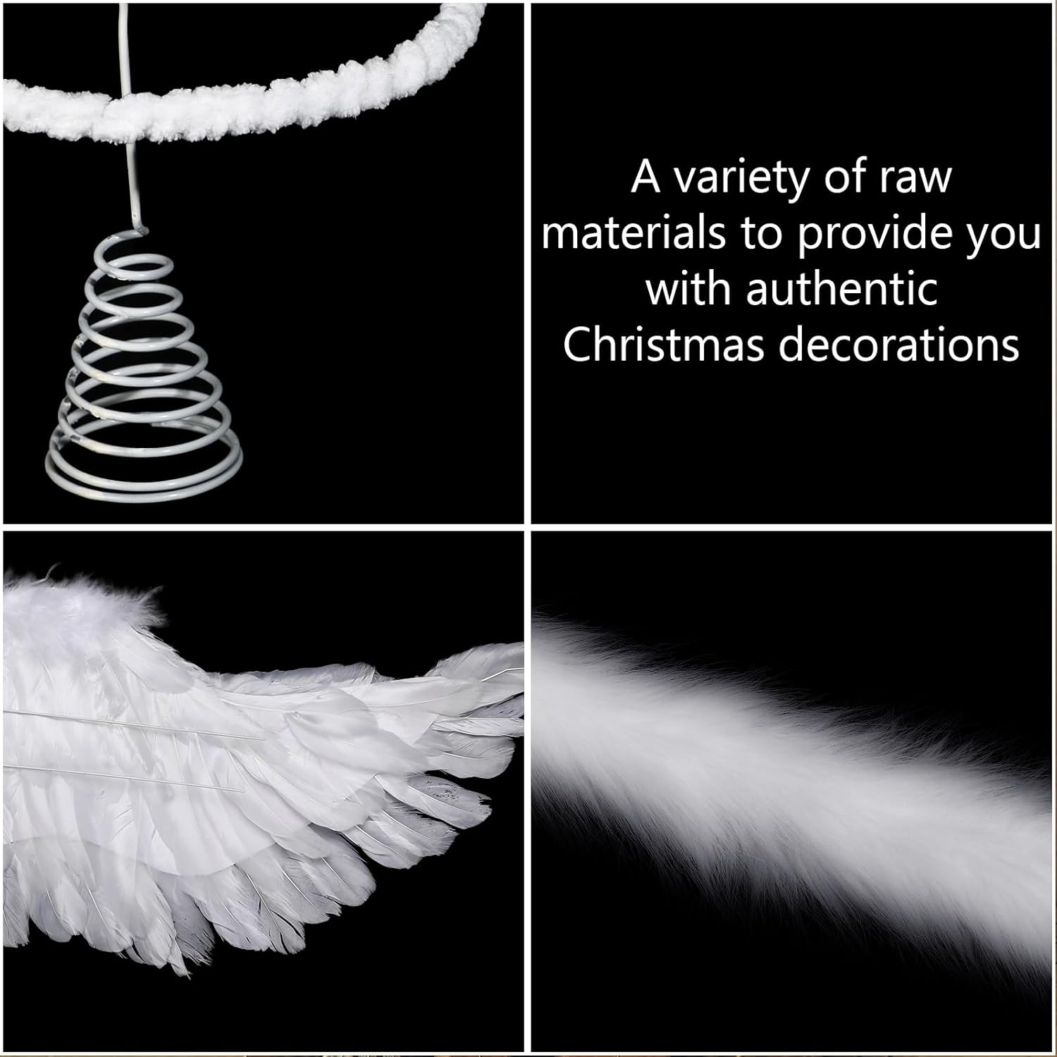 Gejoy Angel Christmas Tree Decor Set Christmas Tree Topper Kit 1 Angel Christmas Tree Tops 1 White Feather Wing 2 Fur Strips Xmas Tree Decorations for Home Indoor Outdoor Holiday Party Decor