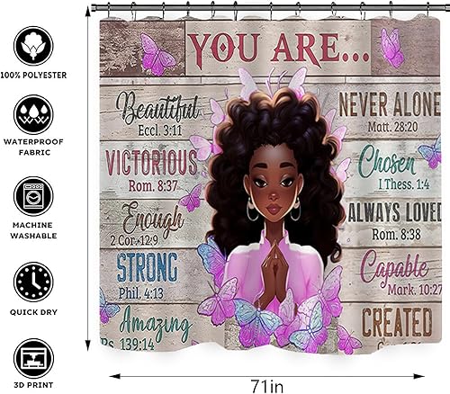 Miniatura 3 de NEWSUYAA Juego de 4 cortinas de ducha para niñas negras con alfombras de baño, estilo rústico africano, para mujer, impermeables, para cubrir el