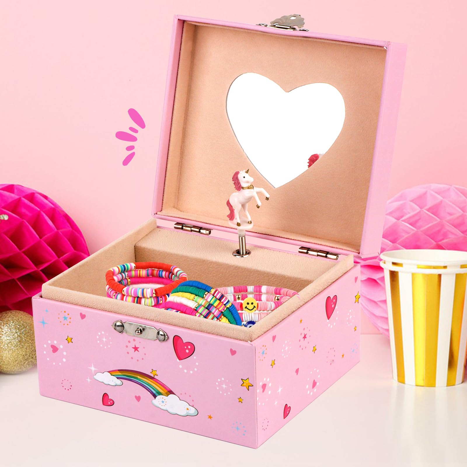 RISVOWO Joyero Musical Niña Unicornio, Cajas de Música con Unicornio Giratorio & Espejo, Joyeros Niña, Regalo 2 3 4 5 6 7 8 9 8 Años