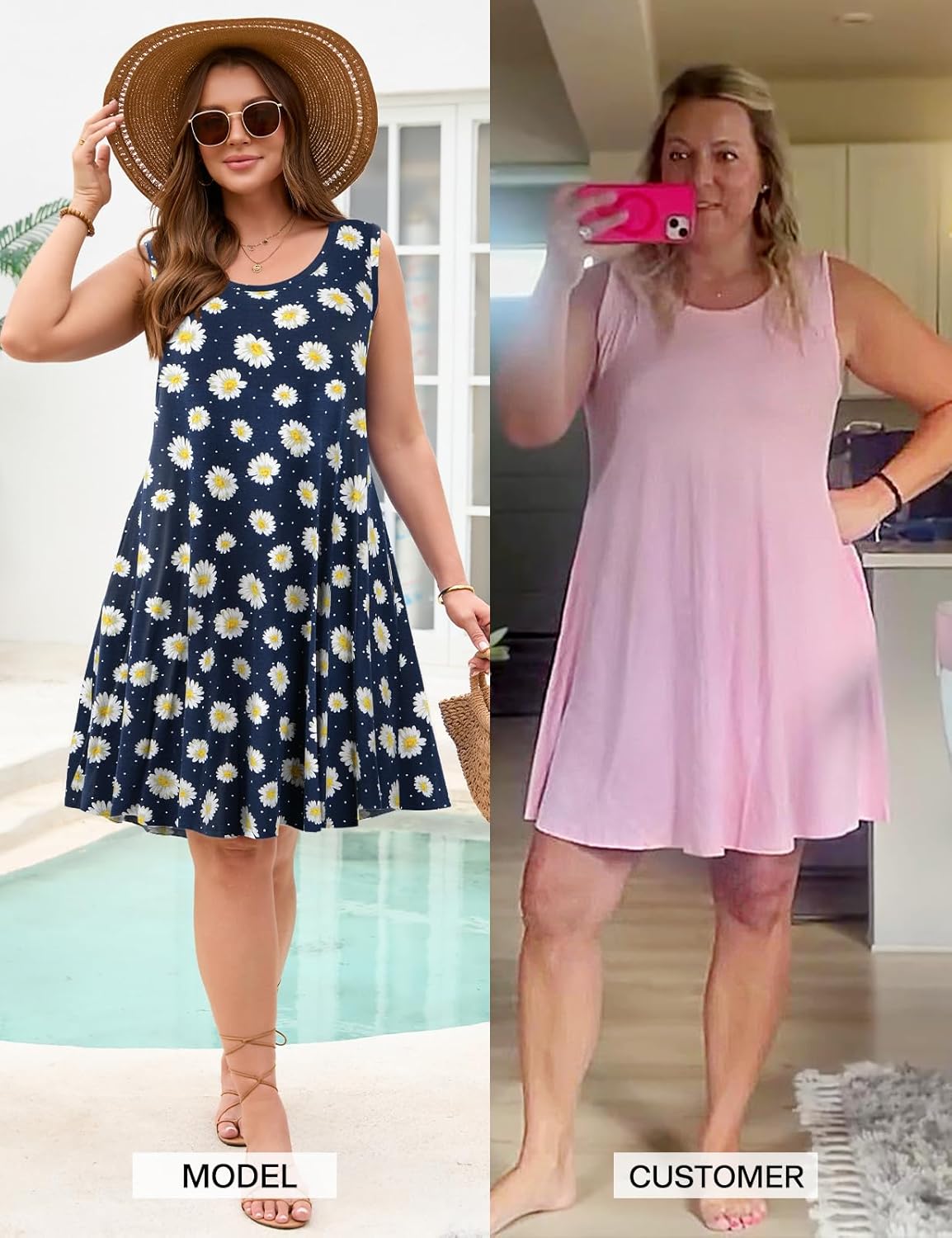 JollieLovin Women Plus Size Curvy Summer Tank Sun Dresses Sleeveless Causal T-Shirt Dress Beach Swing Cover up(L-5X) - Image 2