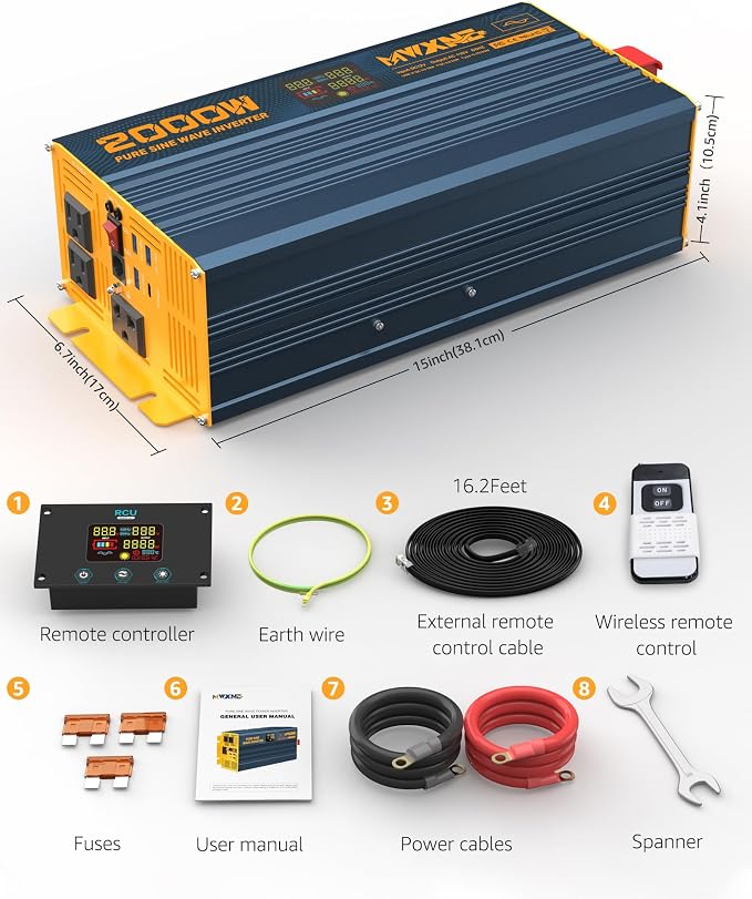 Inversor de onda sinusoidal pura 2000W 12V a 110V/120V miniatura 9