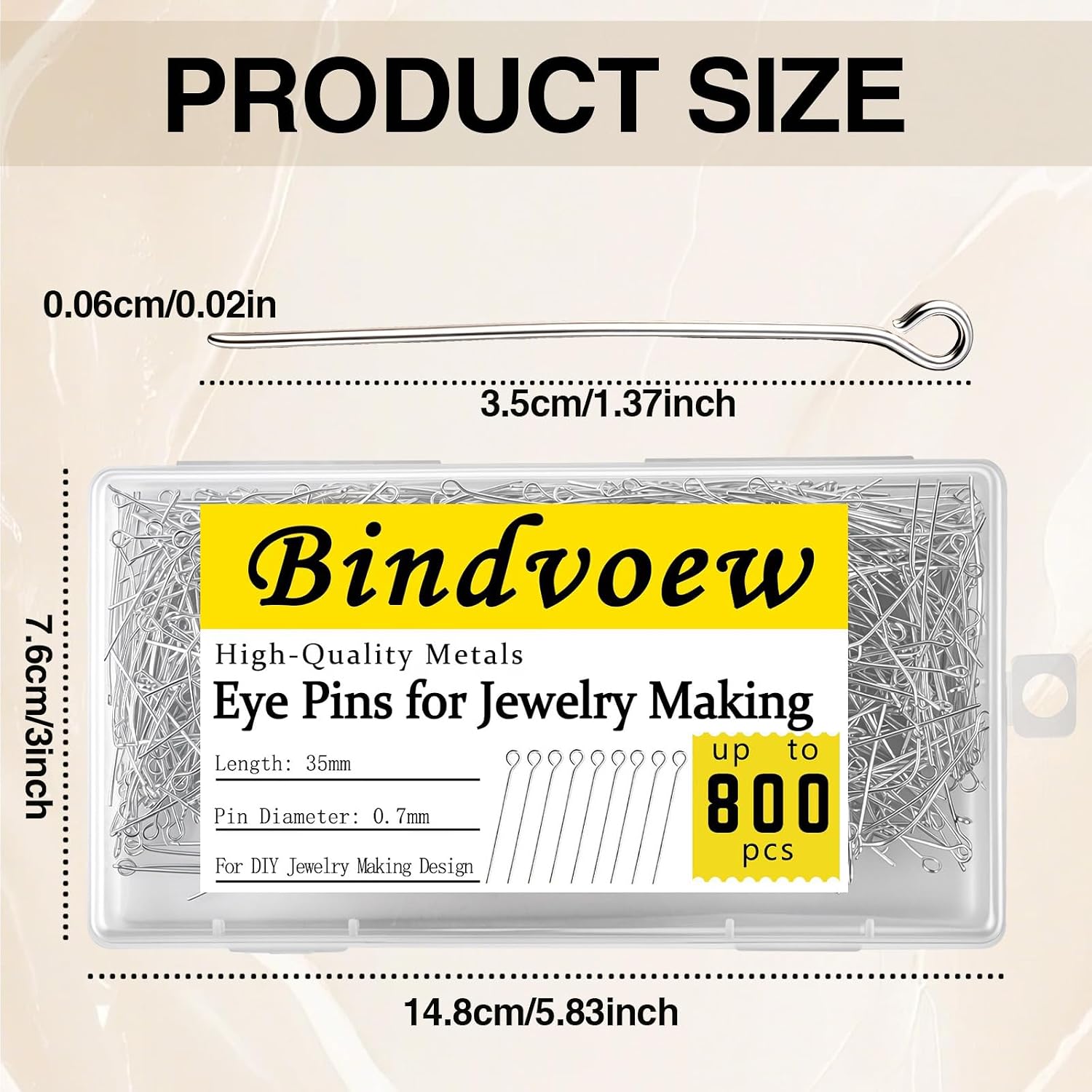 800pcs Open Eye Pins for Jewelry Making,1.4in/35mm Metal Head Pins,Mini Silver Headpins for DIY Craft Bead Earring Pendant Necklace Bracelet Charm Finding with Organizer Box (Silver-800pcs)