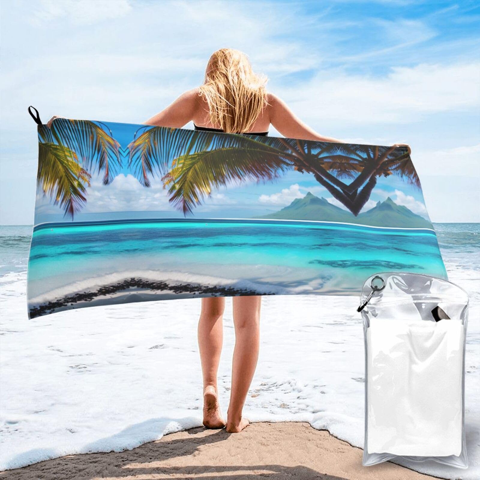 Toalla de playa suave de secado rápido con estampado de Tahití grande