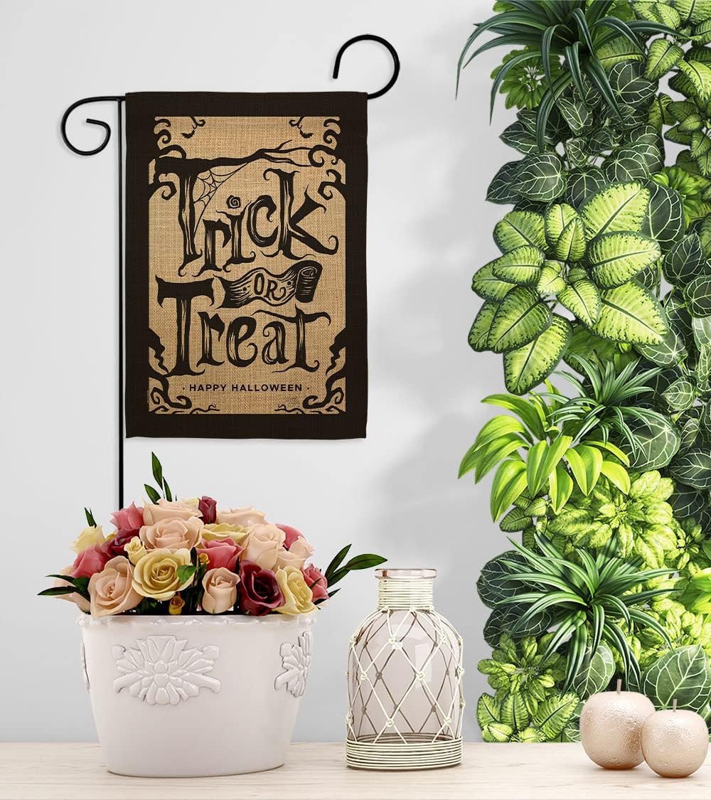 Halloween Trick Garden House Flag - Set Fall Witch or Treat Spooky Night Black Cat Season Autumntime Pumpkin - Decoration Banner Small Yard Gift Double-Sided Made in USA 28 X 40