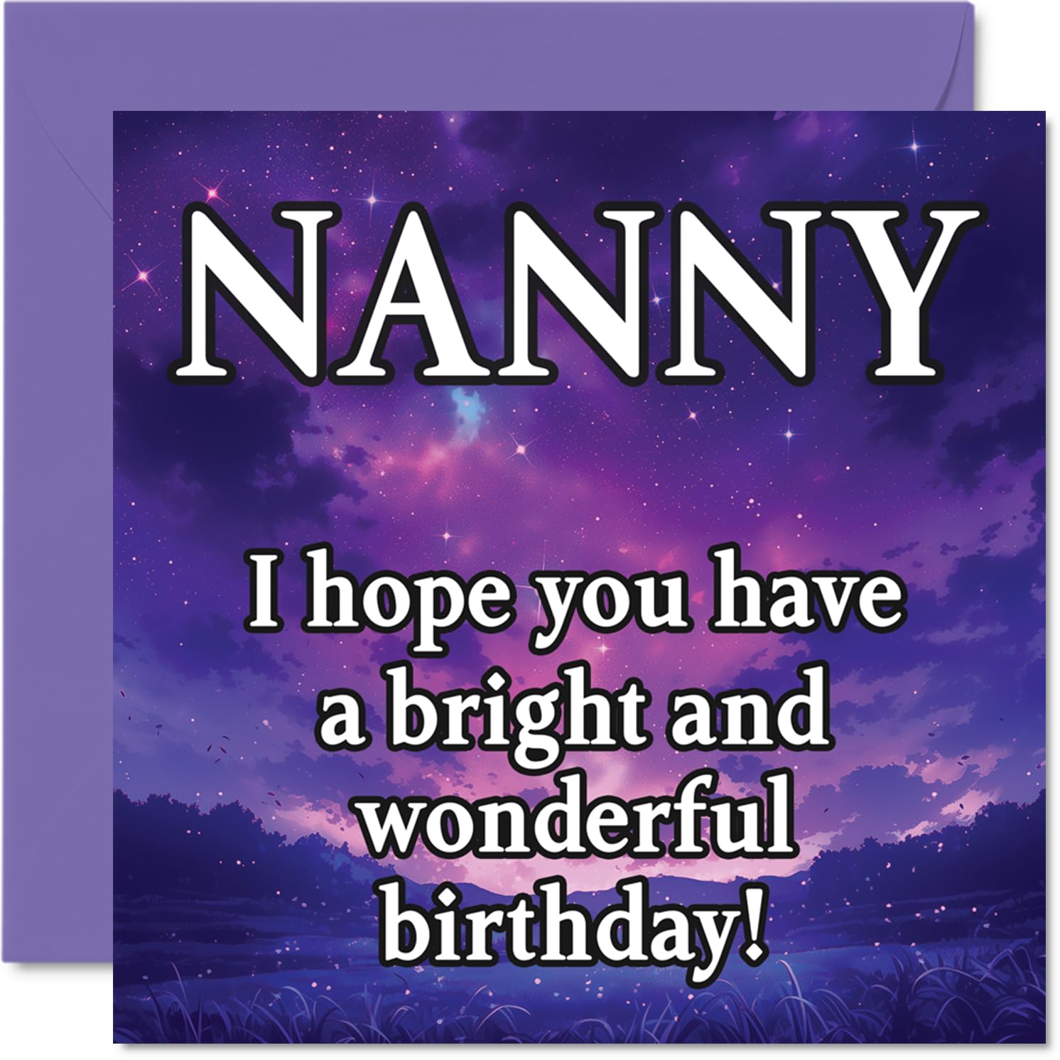 Nanny Birthday Card - Magical Night Sky - Happy Birthday Card for Nanny from Grandson Granddaughter, 145mm Bright and Wonderful Sentiment Bday Greeting Cards