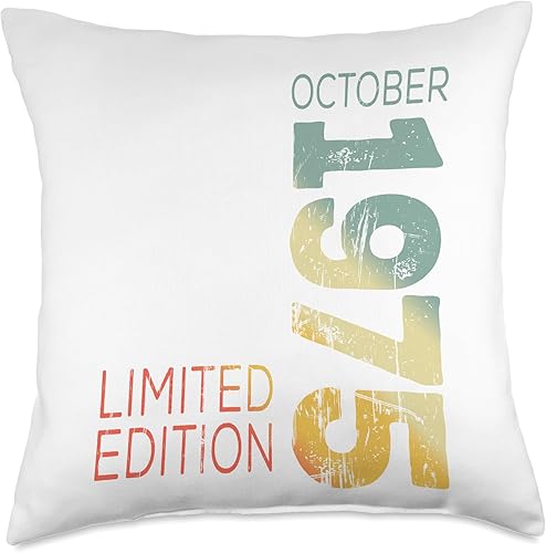 Since October Retro Vintage 1975 Limited Edition Month of October Year Retro Vintage 1975 Throw Pillow, 18x18, Multicolor