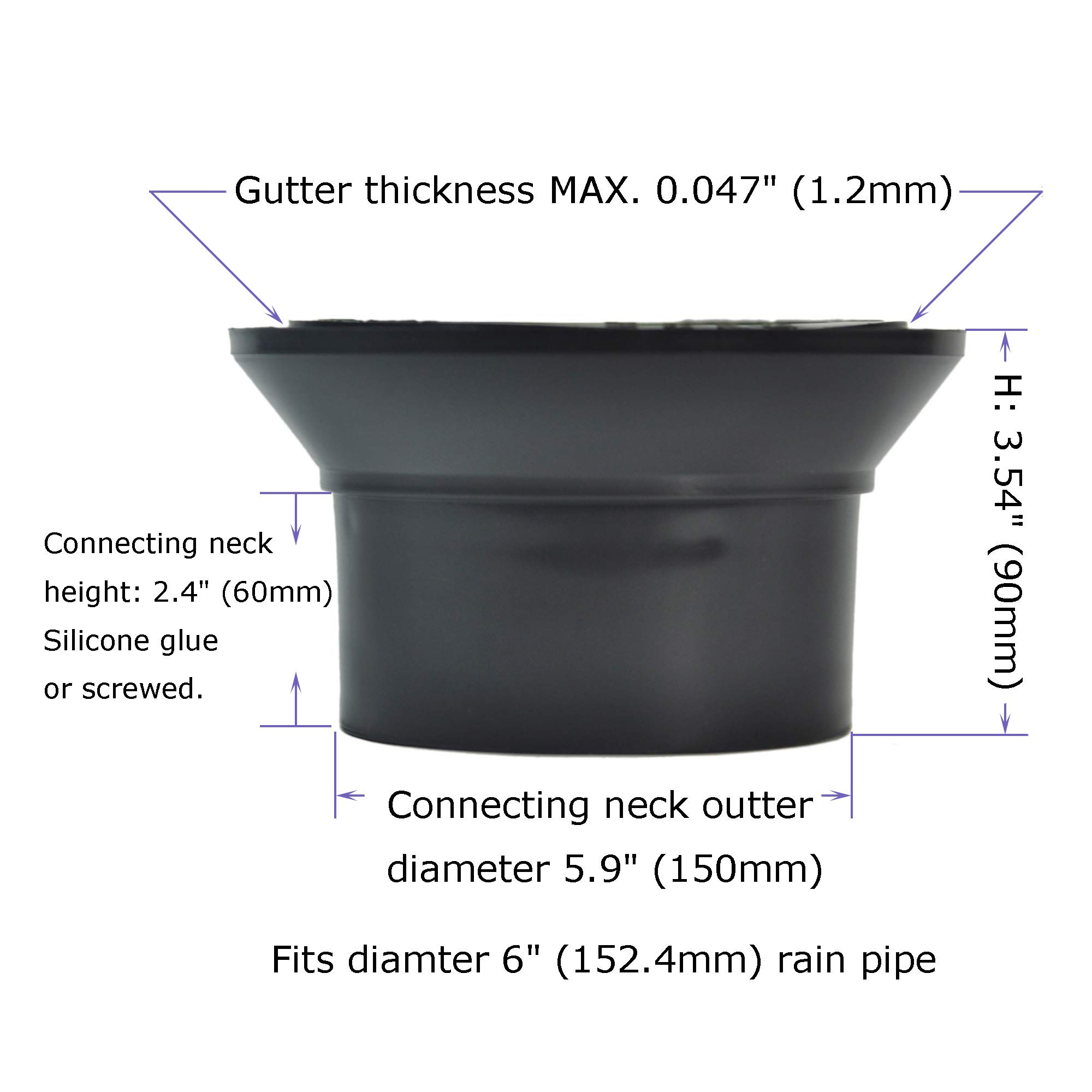 Myard Gutter Downspout Adapter/Connector fits 6" (Schedule 40) PVC Rain
