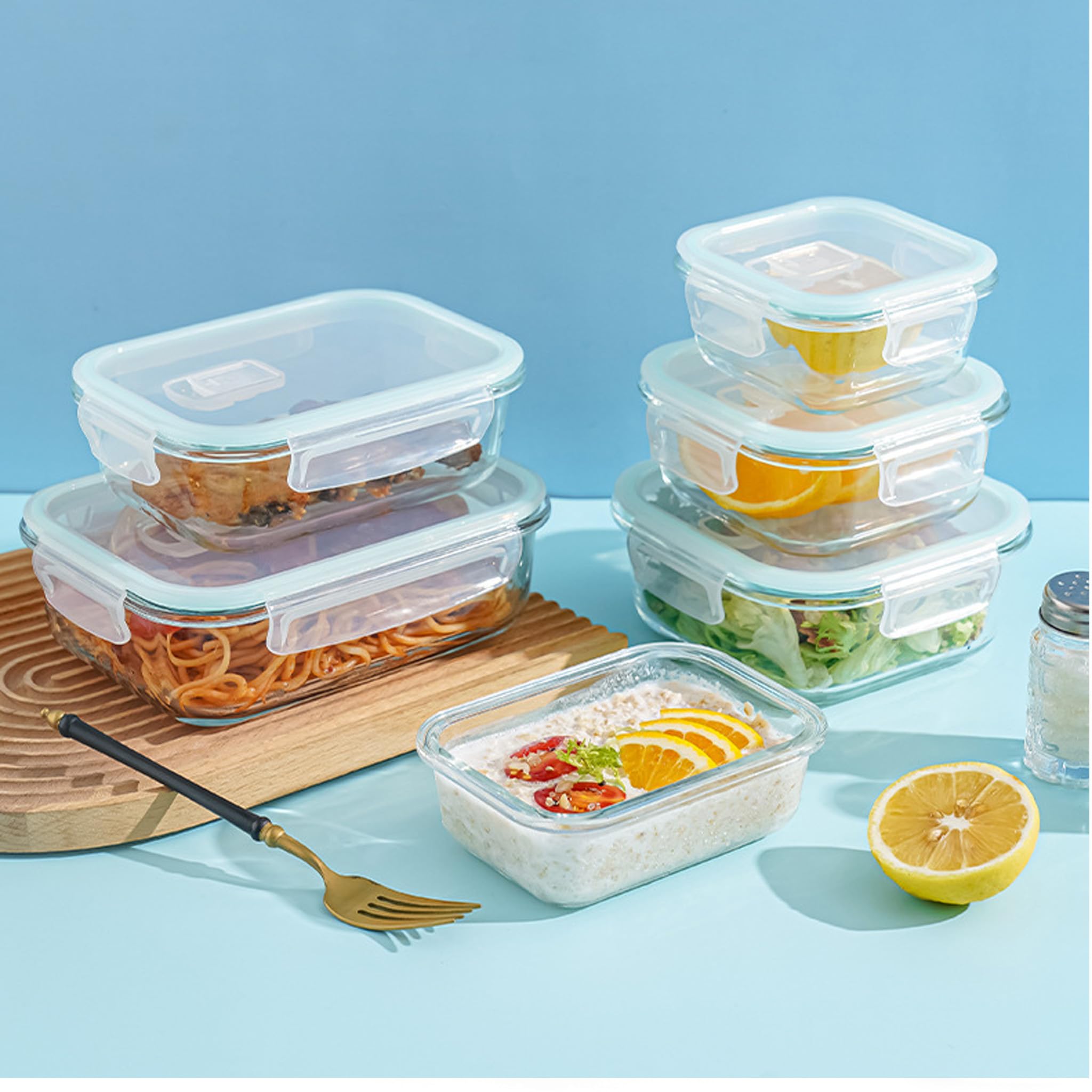 Lot de 24 récipients en verre avec couvercle, compensation de pression et joint en silicone – Passe au lave-vaisselle, au micro-ondes, hermétique pour la préparation de repas (320 x 2 + 370