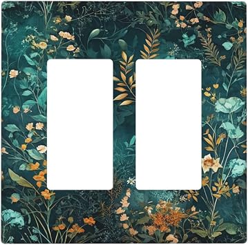 Light Switch Cover Plate Vintage Floral Botanical Leaves Wildflowers 2 Gang Double Rocker Outlet Covers Decorative Switch plates Electrical Wall Plates GFCI for Bathroom Bedroom Decor