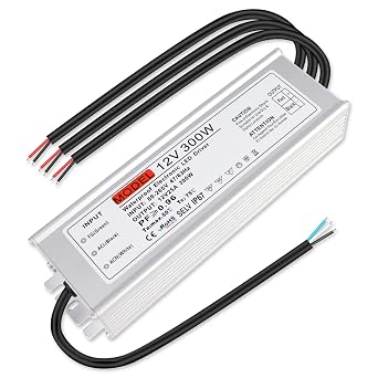 12V 300W Power Supply, IP67 Waterproof LED Driver, AC 80-265V to DC 12V 25A Low Voltage Transformer for LED Strip Lights, Landscape Lighting, CCTV Systems, LED Signs