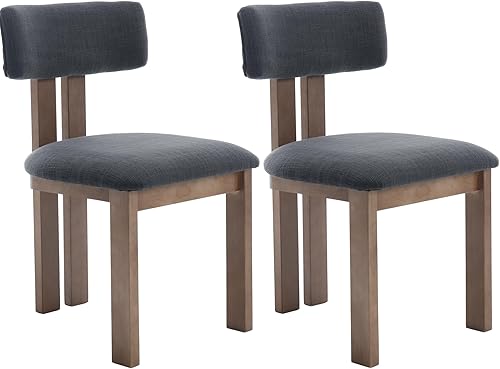 Miniatura 15 de chairus Juego de 2 sillas de comedor de tela de lino, sillas de madera de granja para cocina y comedor, color beige